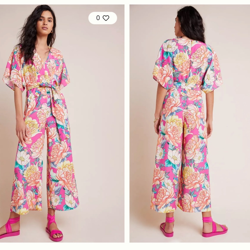Farm Rio Anthropologie Eulallie Wide Leg Floral Jumpsuit PS